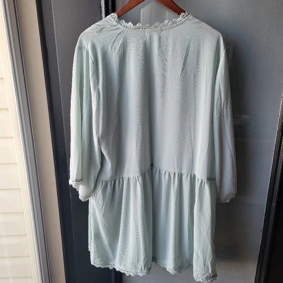 ELESOL Open Front flowy Kimono-Style Top Size XL  Lace Trim Mint / Seafoam Green - Picture 8 of 10
